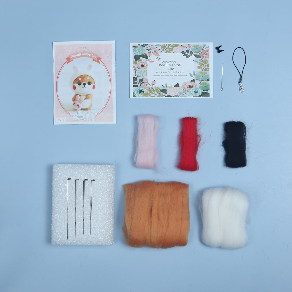 Puppy in Rabbit Costume Needle Felting Kit. Wizardi DIY Wool Craft Kit F07N8-W4-2