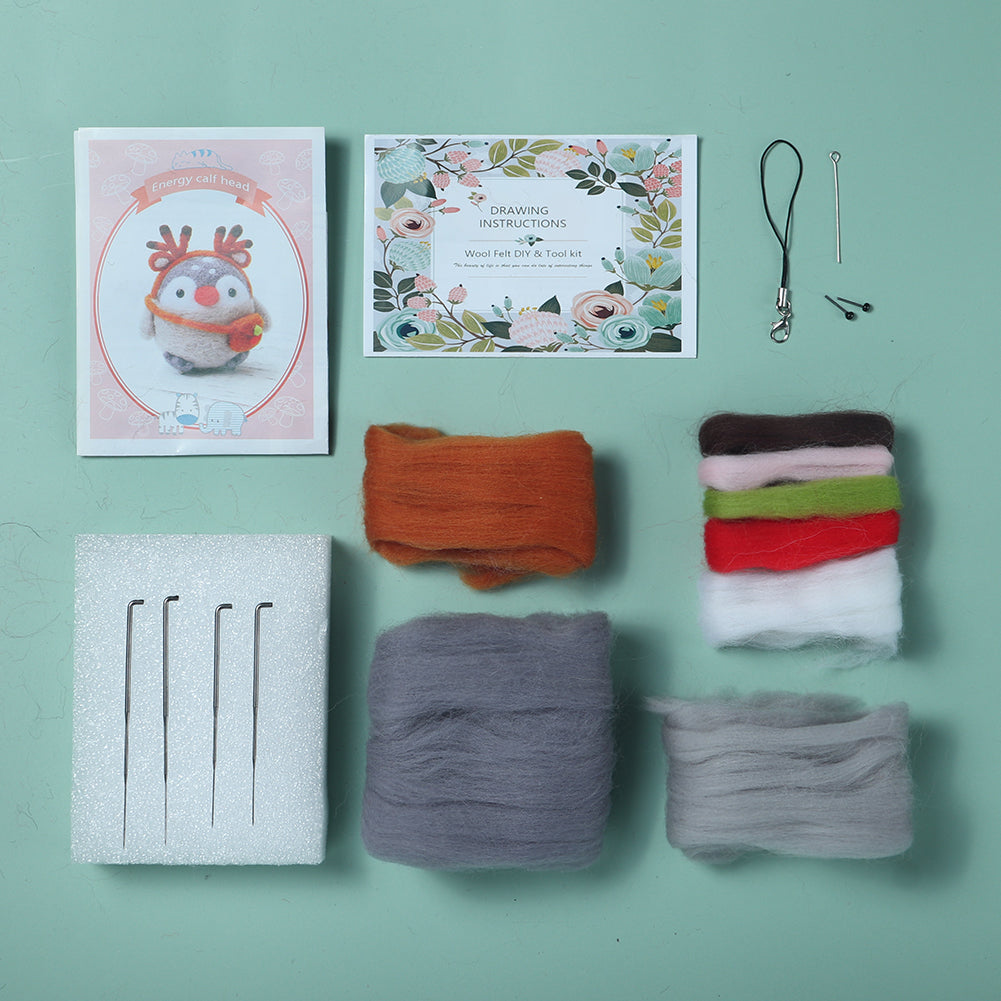 Christmas Penguin Needle Felting Kit. Wizardi DIY Wool Craft Kit F07N8-W116-1